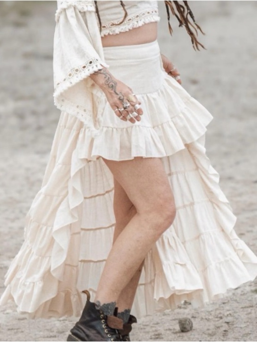INDAH Cream M/L Tiered Ruffle Skirt